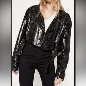 NWT BARDOT CROC BIKER JACKET IN CROC BLACK | M | VEGAN LEATHER